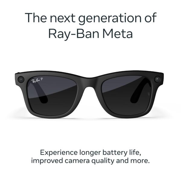 61wmgML7sML._SL1500_ Ray-Ban | Meta Wayfarer (Gen 2) Glasses with AI, Photo, Video, Audio & Messaging - Matte Black/Polarized Gradient Graphite - Standard