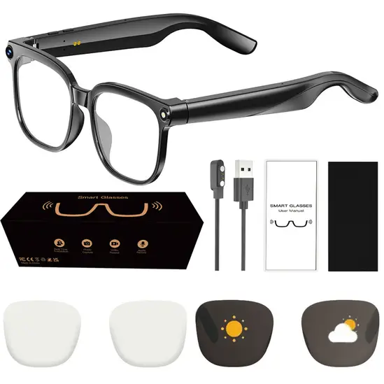 AI Smart Glasses with 8MP Camera, 4K HD Video Recording Glasses Real Time Translation AI Voice Assistant Object Recognition Replaceable Sunglasses Lenses Photochromic
